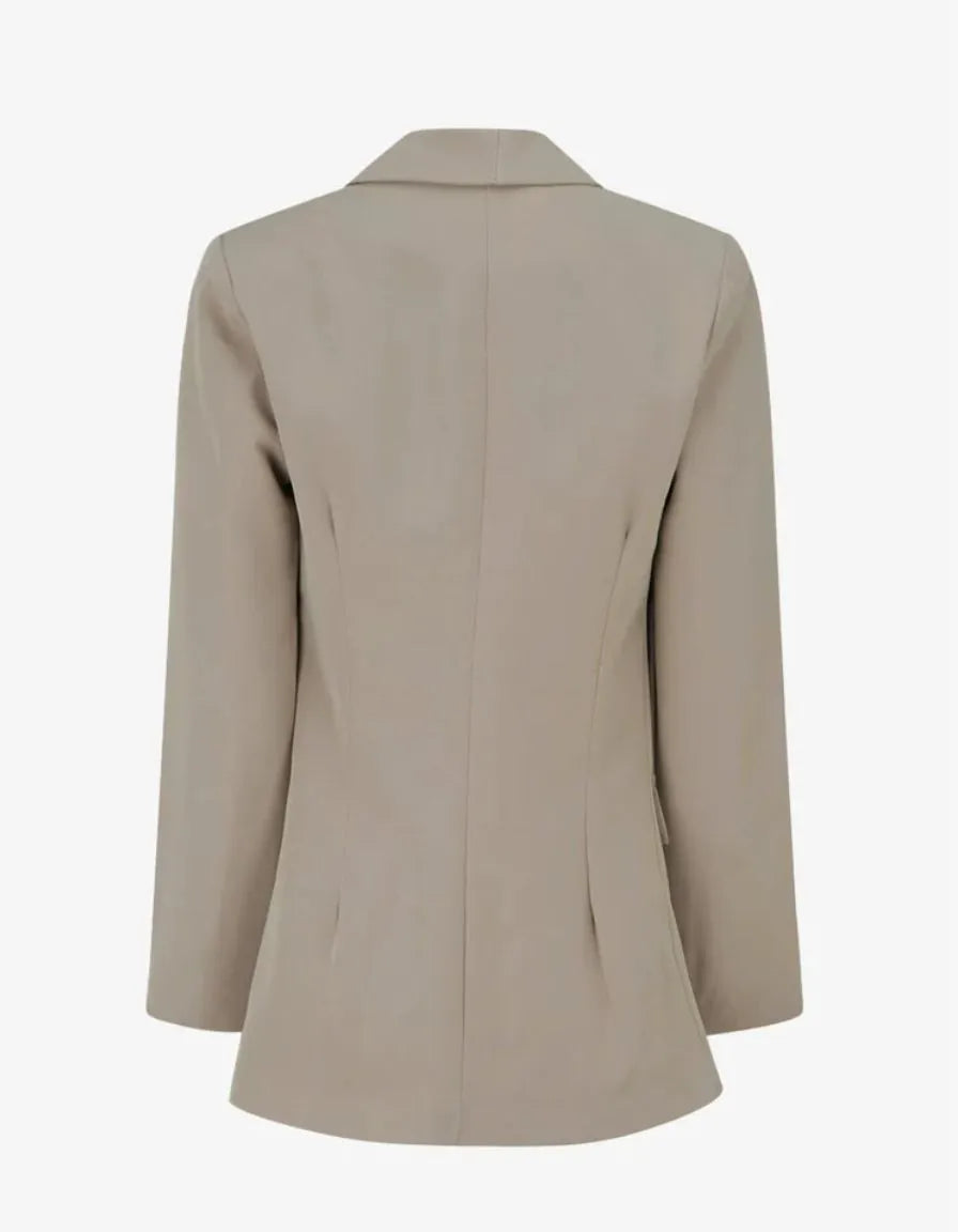 Taupe tailored blazer, back product view.