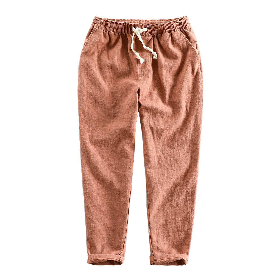 Straight-leg drawstring pants in several colors.