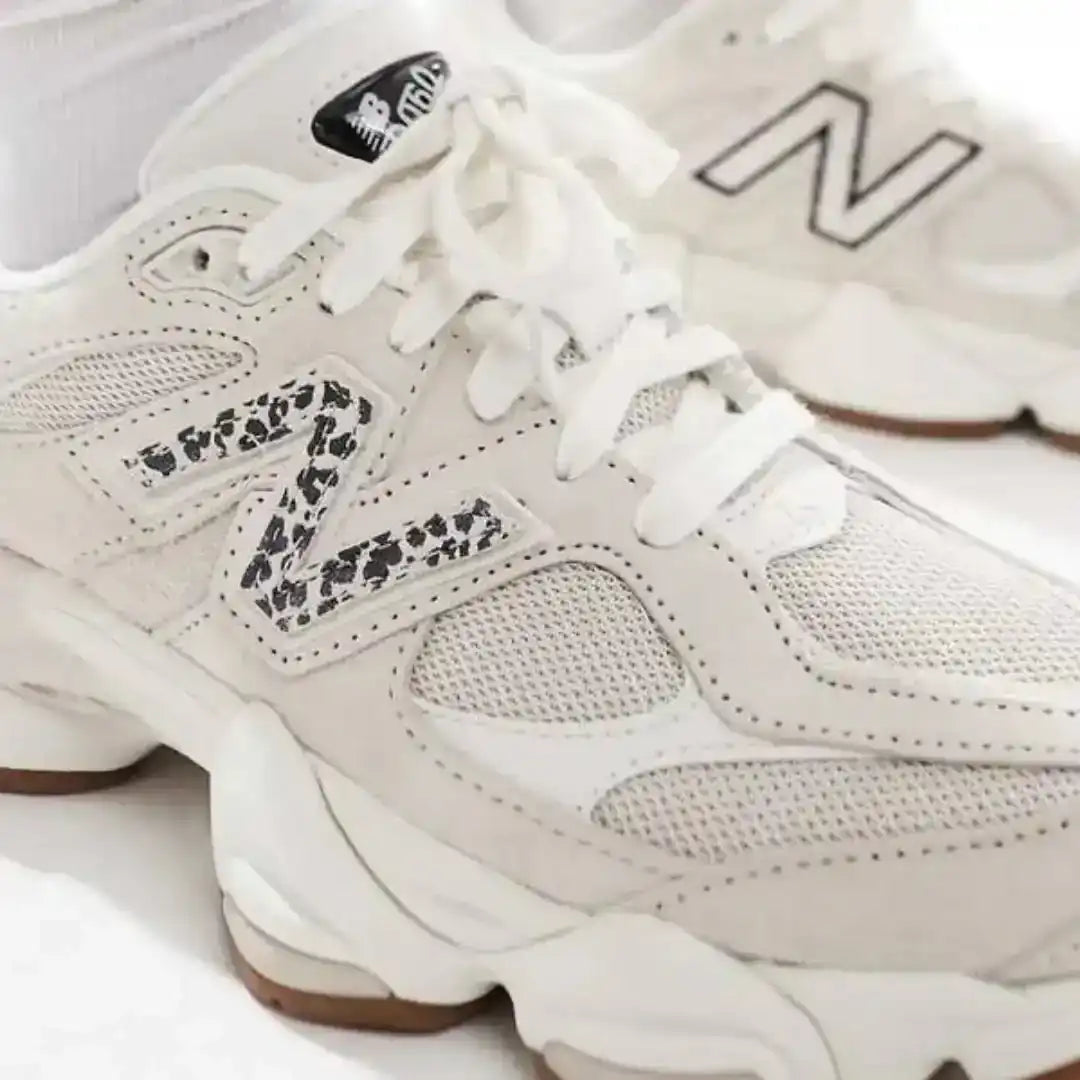New Balance 9060 Beige Leopard Print Detail side profile sneaker