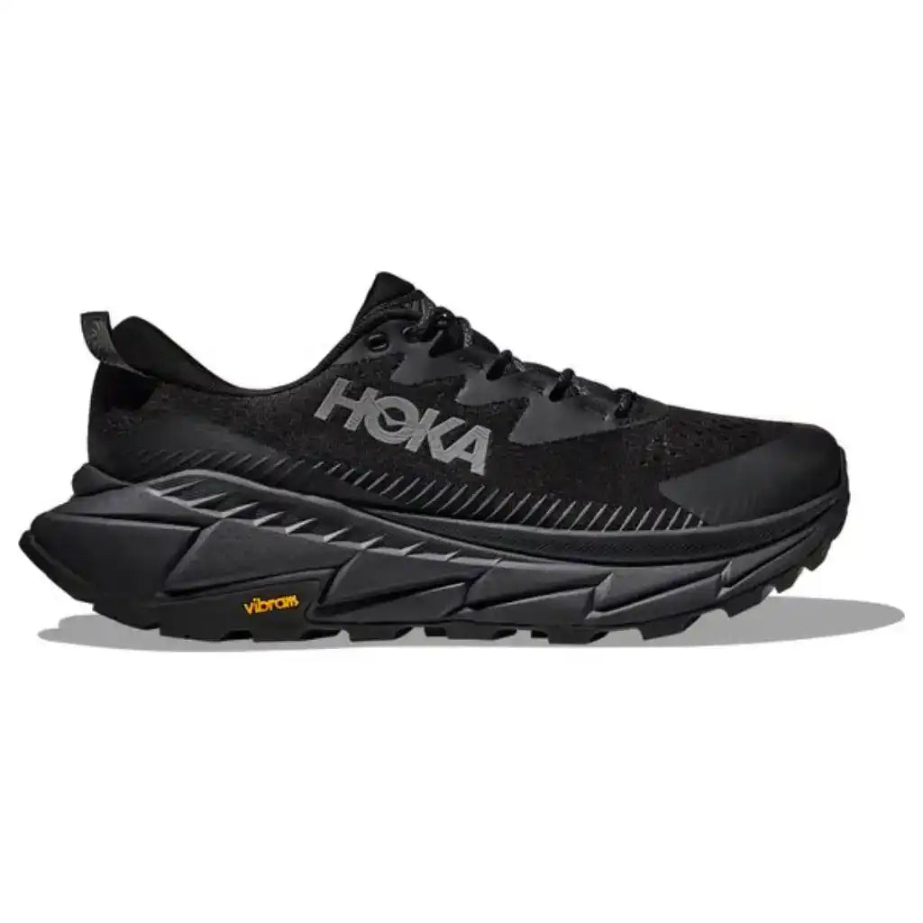Image 1 (Hero/Profile): "Side profile of Hoka Skyline-Float X in Triple Black, featuring a sleek monochrome hybrid design.