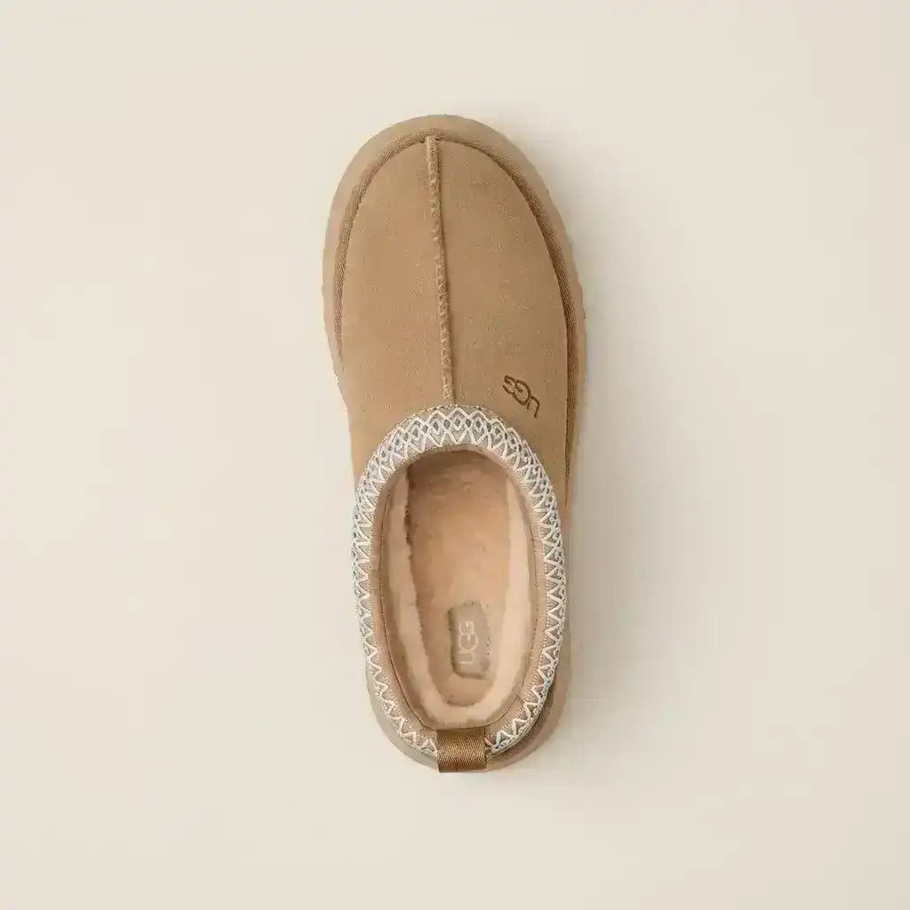 Rear view of UGG Tazz Chestnut showing platform sole height