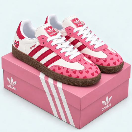 Adidas Love Heart Sneakers. Pink and red palette.
