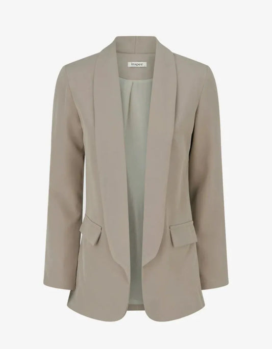 Taupe Blazer with Decorative Pockets. Taupe colorway.