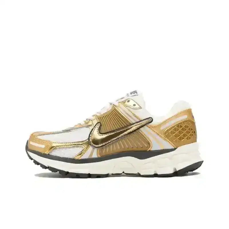 Zoom Vomero 5 Gold Detail Sneakers. White and gold-toned panels.