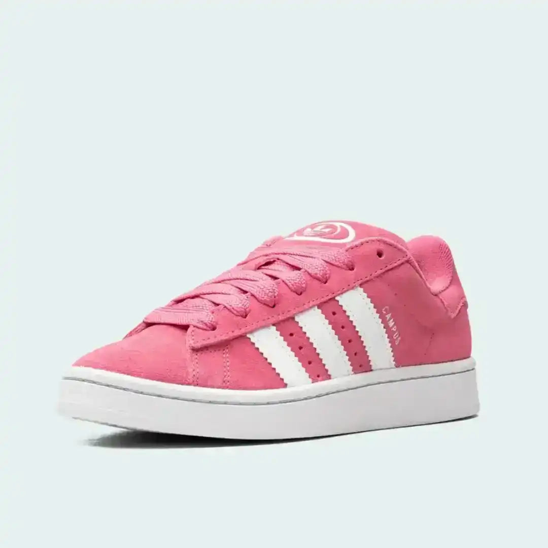 Side perspective of the Adidas Campus 00s sneaker highlighting its wide laces, structured panels, and iconic three-stripe branding.
