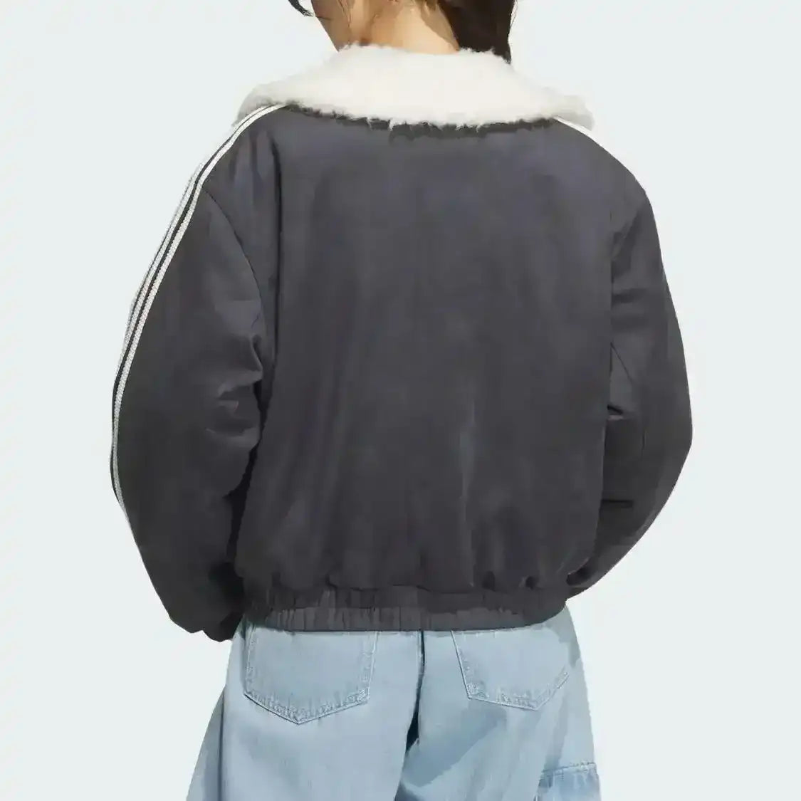 Adidas Originals oversized faux suede jacket with cozy sherpa interior
