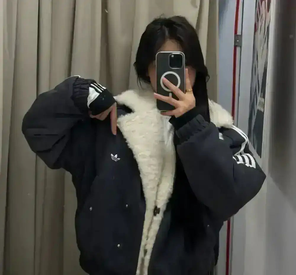 Adidas Originals faux suede sherpa jacket with relaxed fit design
