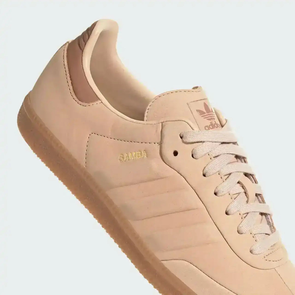 On-feet styling of the Adidas Samba Halo Blush Gum 2026 edition paired with neutral tones for a clean spring aesthetic