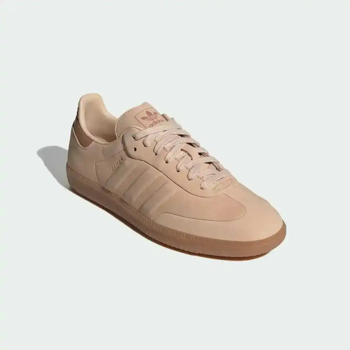 Adidas Samba Halo Blush Gum 2026 Special Edition featuring soft pink upper and classic gum sole - side profile view