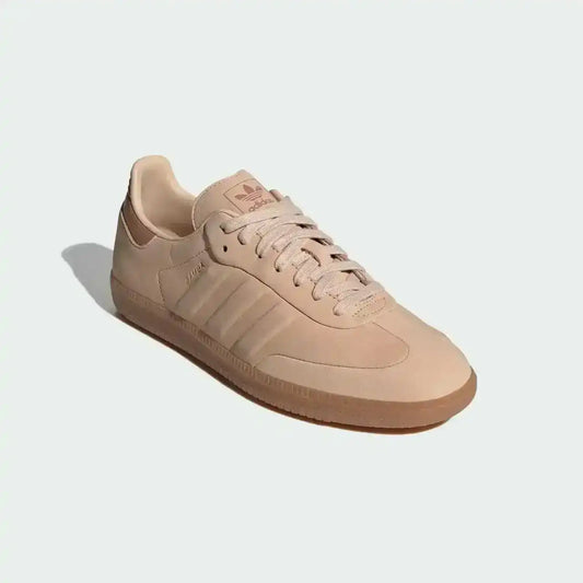 Soft blush Adidas Samba Halo Blush Gum sneaker with premium minimalist design and classic gum sole, photographed in clean studio lighting.