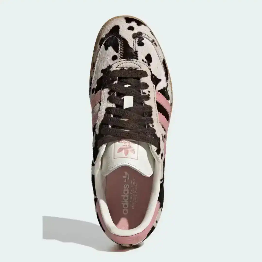 Adidas Samba OG Cow Print sneaker designed with classic Samba proportions, lace-up closure, and distinctive patterned detailing across the upper.
