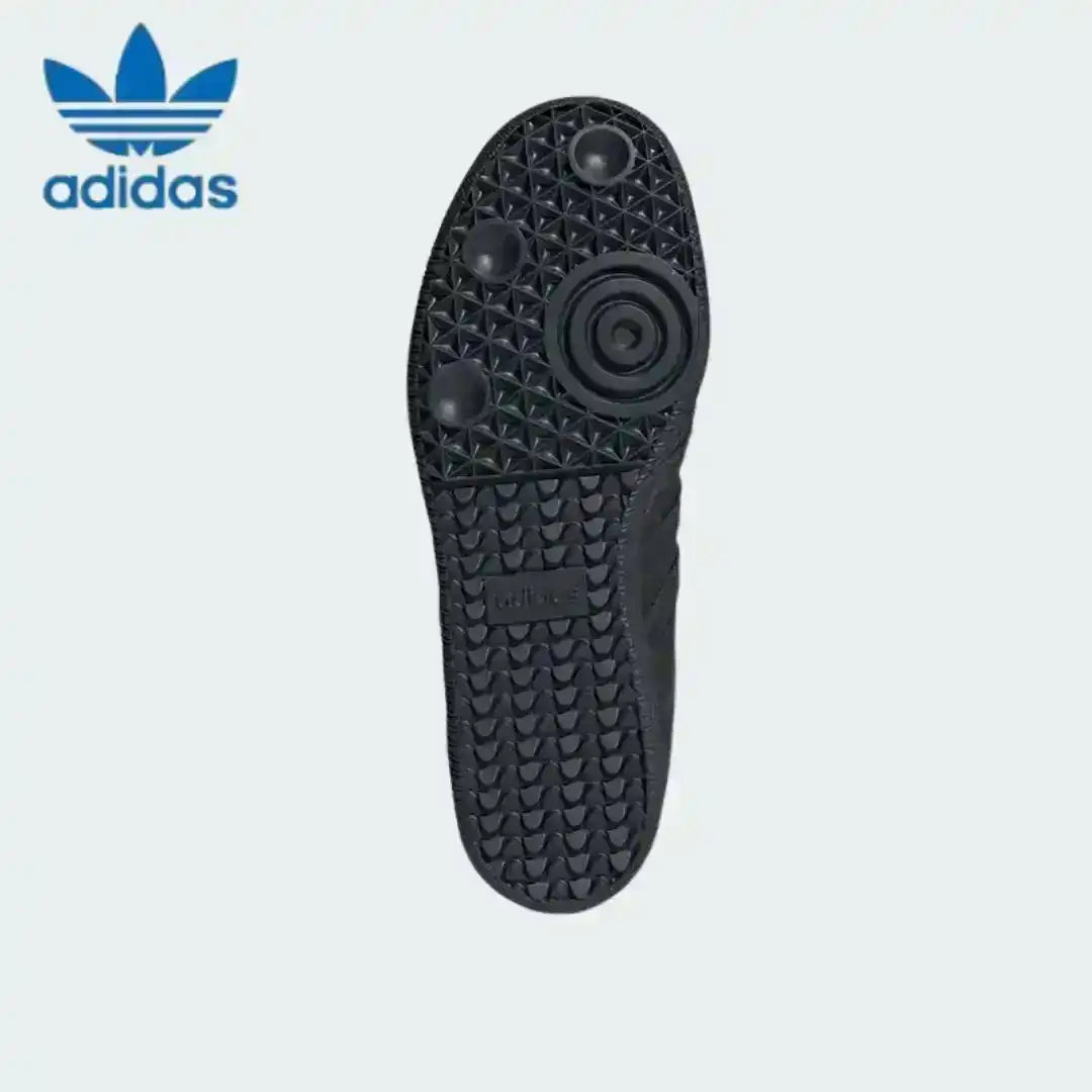 Stylish black textured suede Adidas Samba sneakers for women, combining classic sportswear comfort with a chic, understated aesthetic.