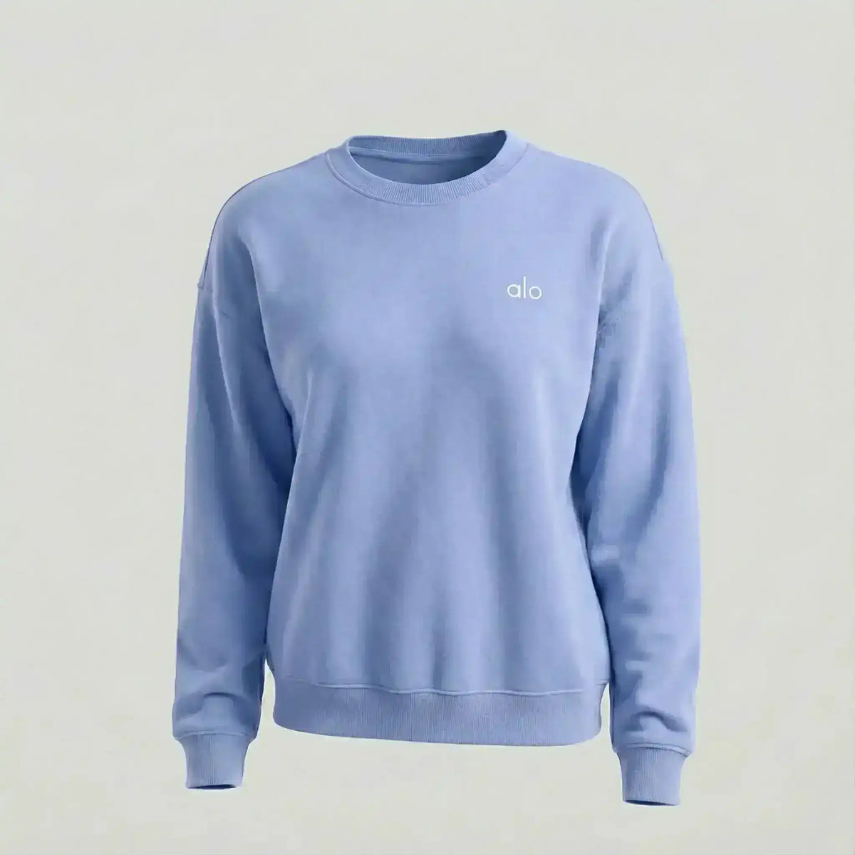 Crew-neck sweatshirt with small chest logo, product and model views.