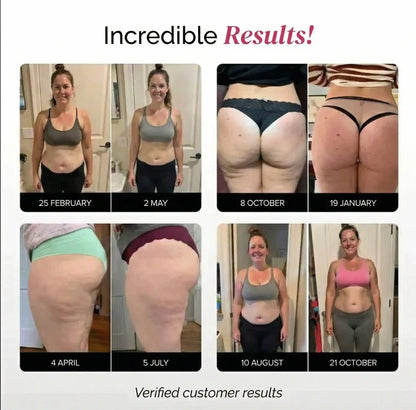 Before-and-after promotional body comparison graphic.
