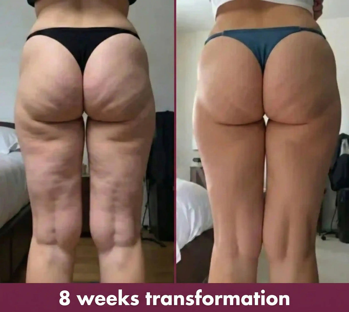 Before-and-after promotional body comparison graphic.