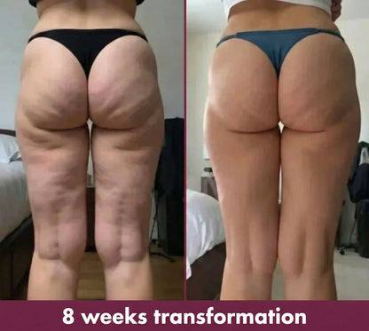 Before-and-after promotional body comparison graphic.
