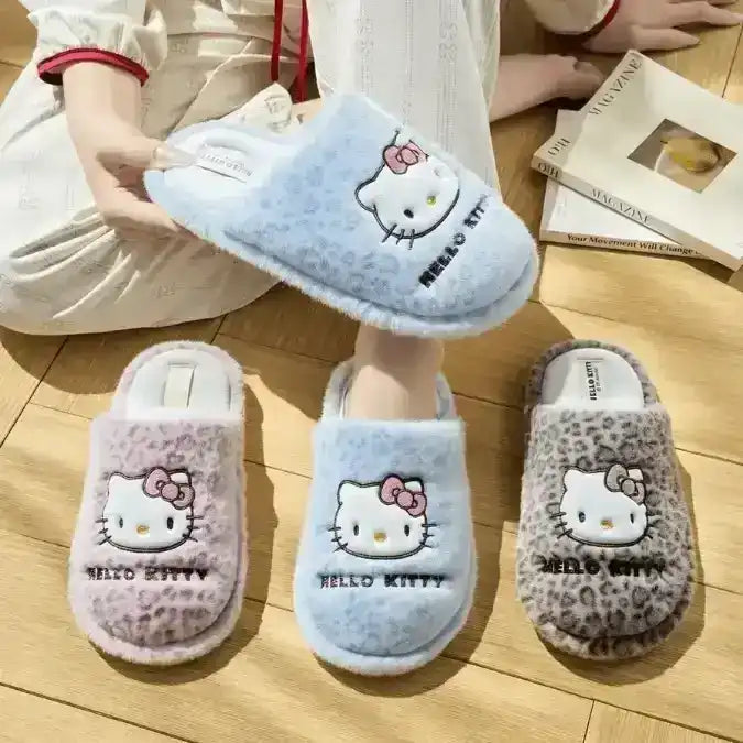 Hello Kitty Fuzzy Slip-On Slippers. Open-heel slip-on shape.