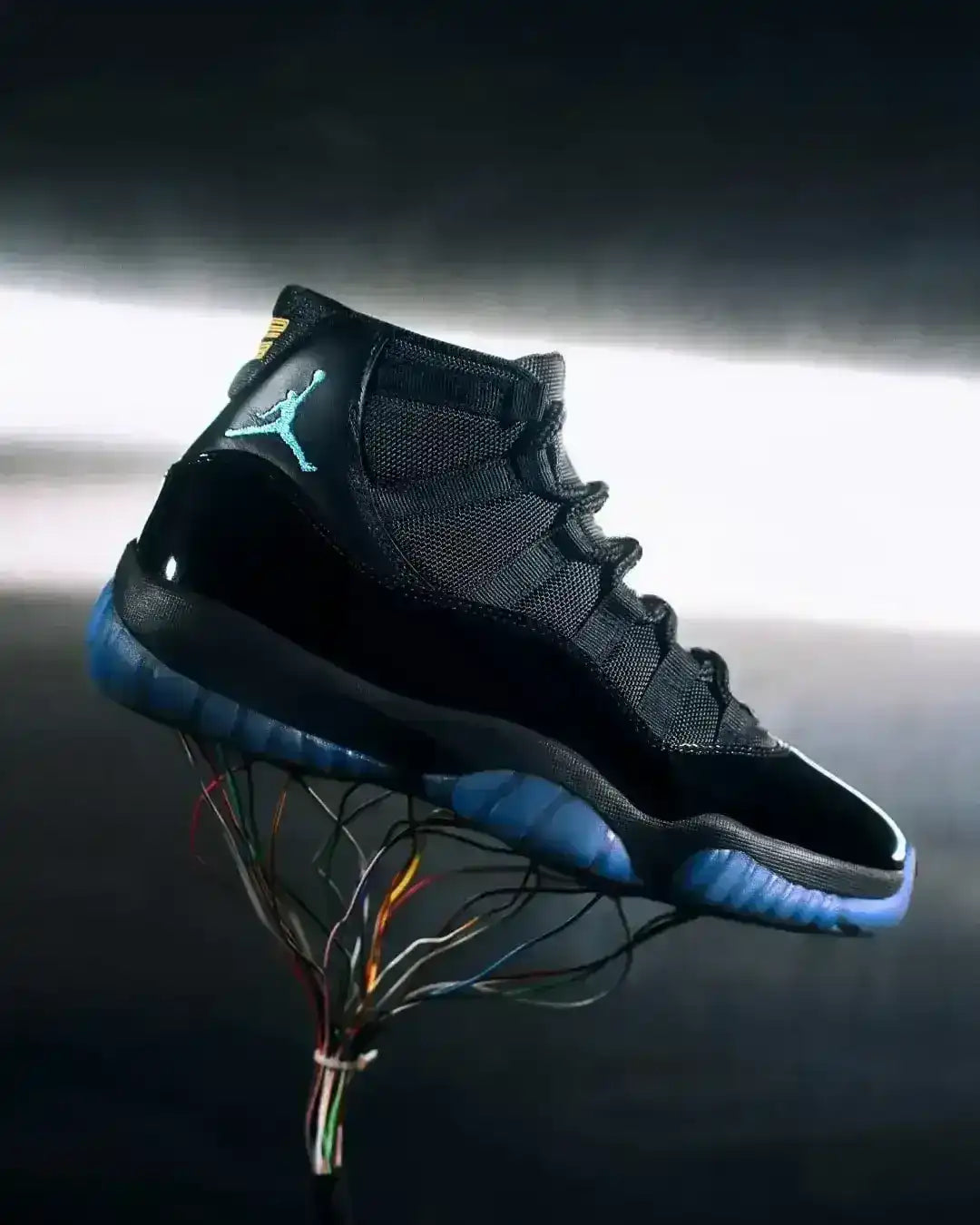 Air Jordan 11 Gamma Blue 2025 edition shown in a lifestyle view, highlighting the iconic silhouette