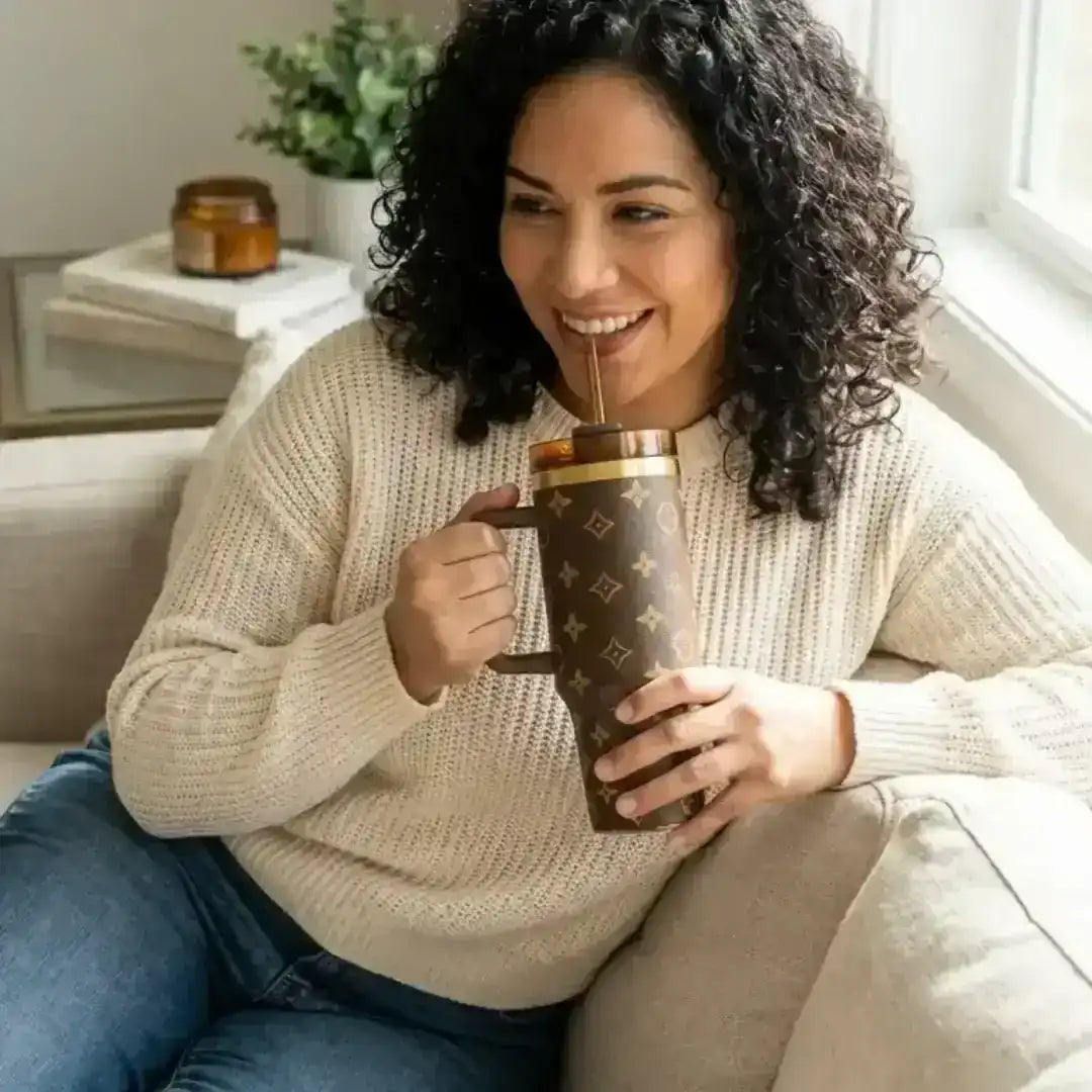 Designer-inspired tumbler with handle and straw for daily use
