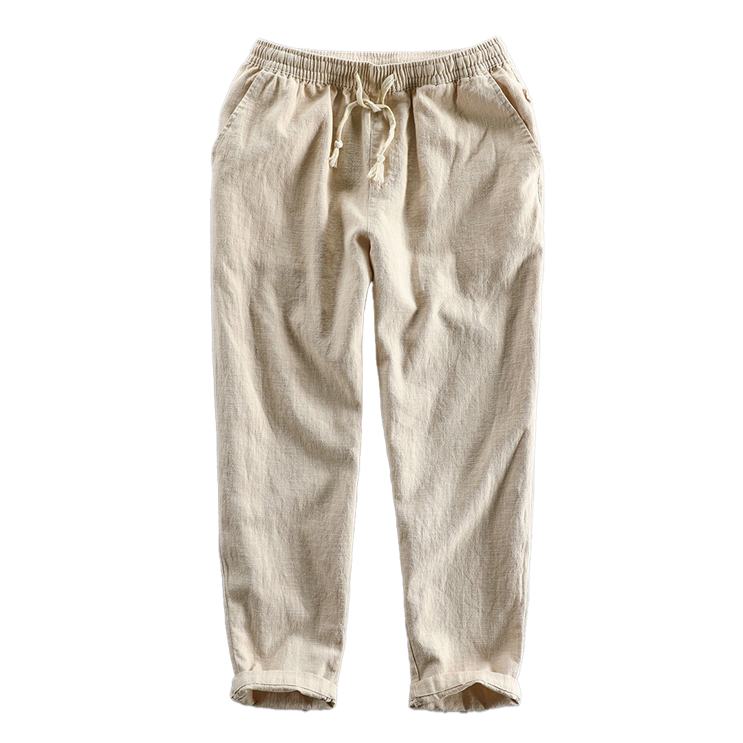Straight-leg drawstring pants in several colors.