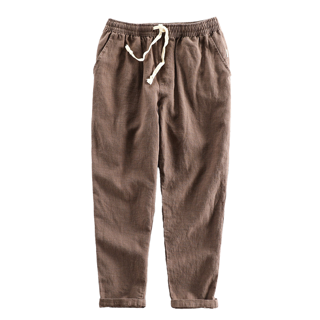 Straight-leg drawstring pants in several colors.
