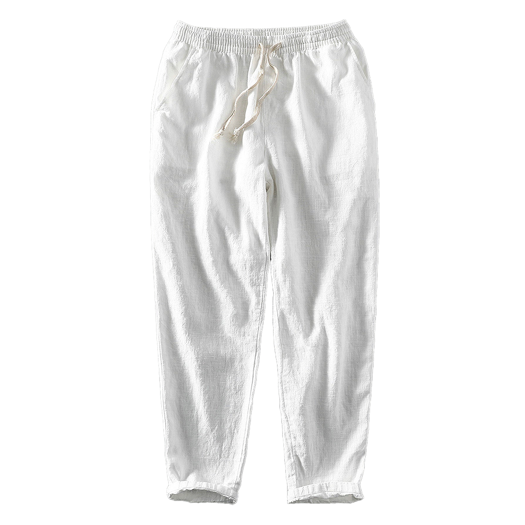 Straight-leg drawstring pants in several colors.