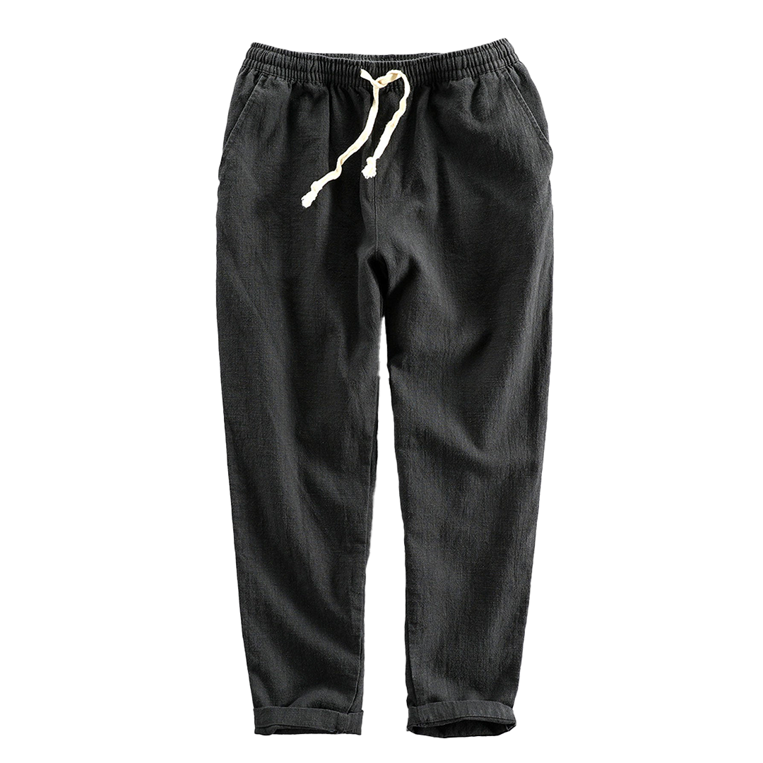 Straight-leg drawstring pants in several colors.