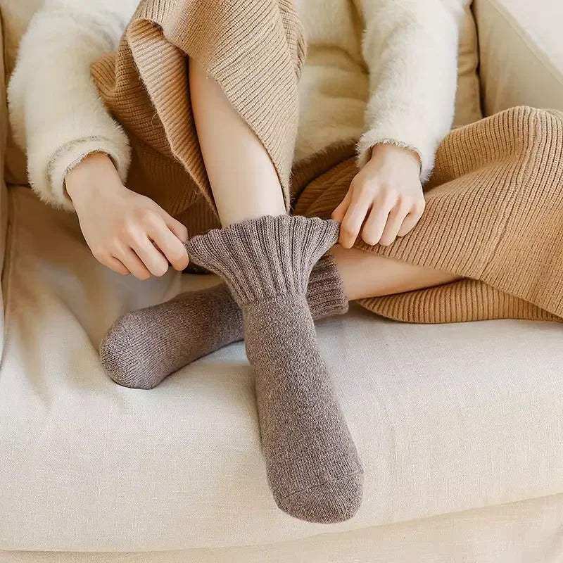 Ribbed crew socks in neutral colors, product and styling views.