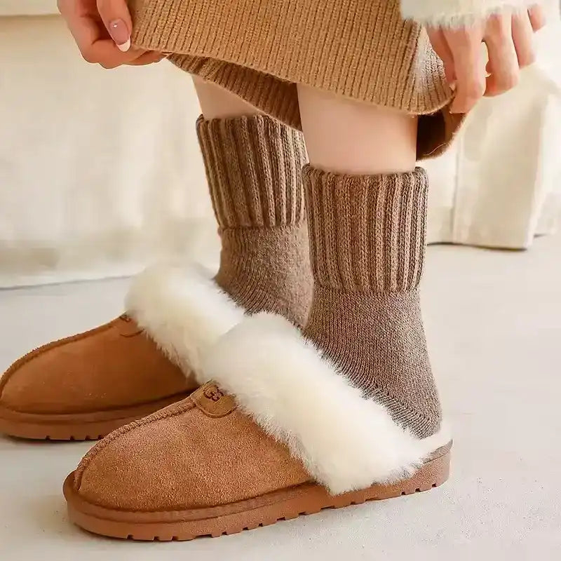 Ribbed crew socks in neutral colors, product and styling views.