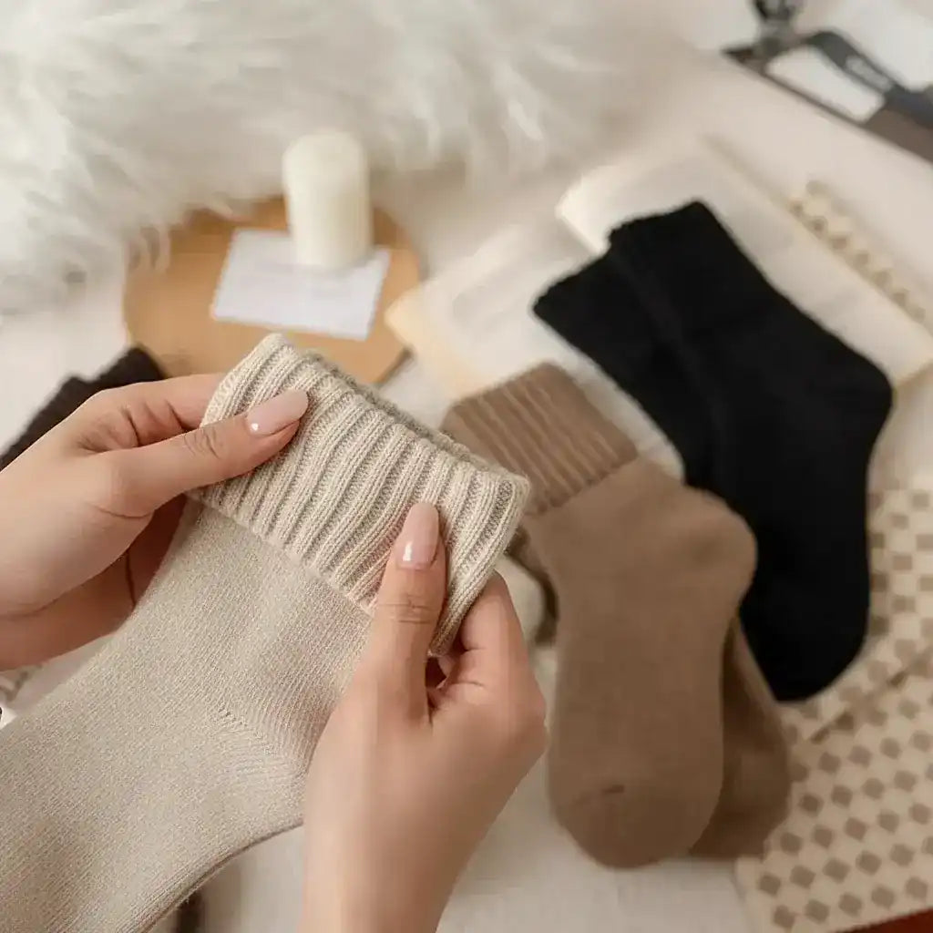 CloudKnit Ribbed Crew Socks. Ribbed knit appearance.