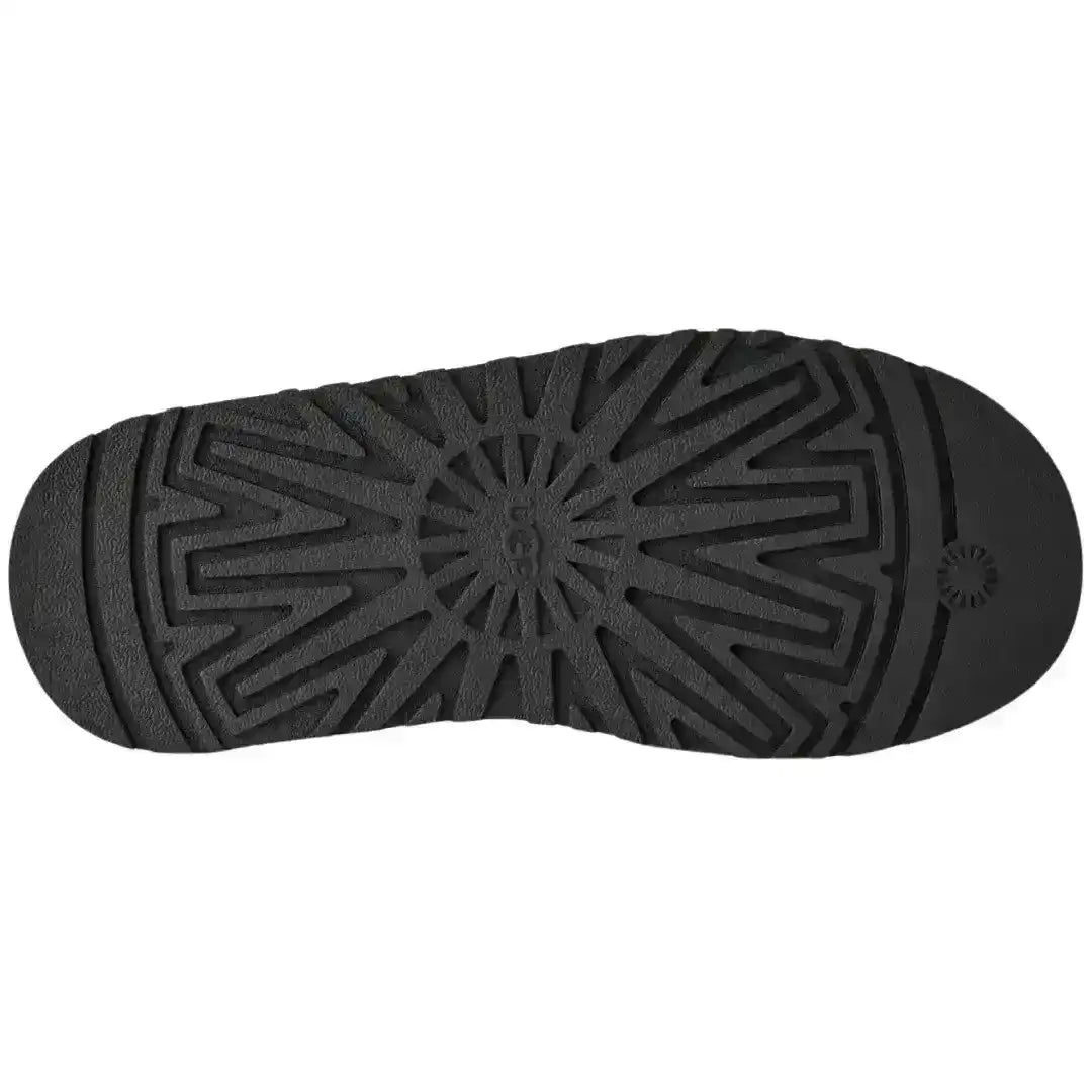 Black UGG Tazz platform slippers with Tasman braid detail, perfect for chic winter outfits and keeping feet warm and stylish today.
