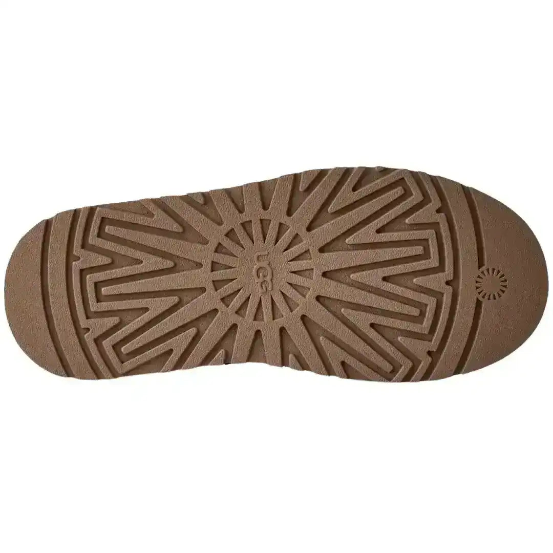 Chestnut brown UGG Tazz slippers with wool interior, offering the best combination of indoor coziness and outdoor durability daily.