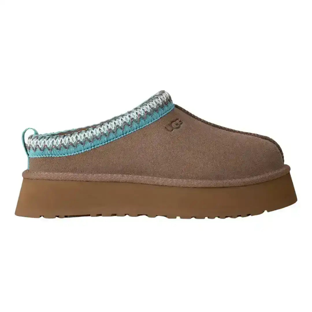Authentic UGG Tazz Chestnut slippers with signature Tasman braid, a must-have item for any complete fall and winter shoe rotation.