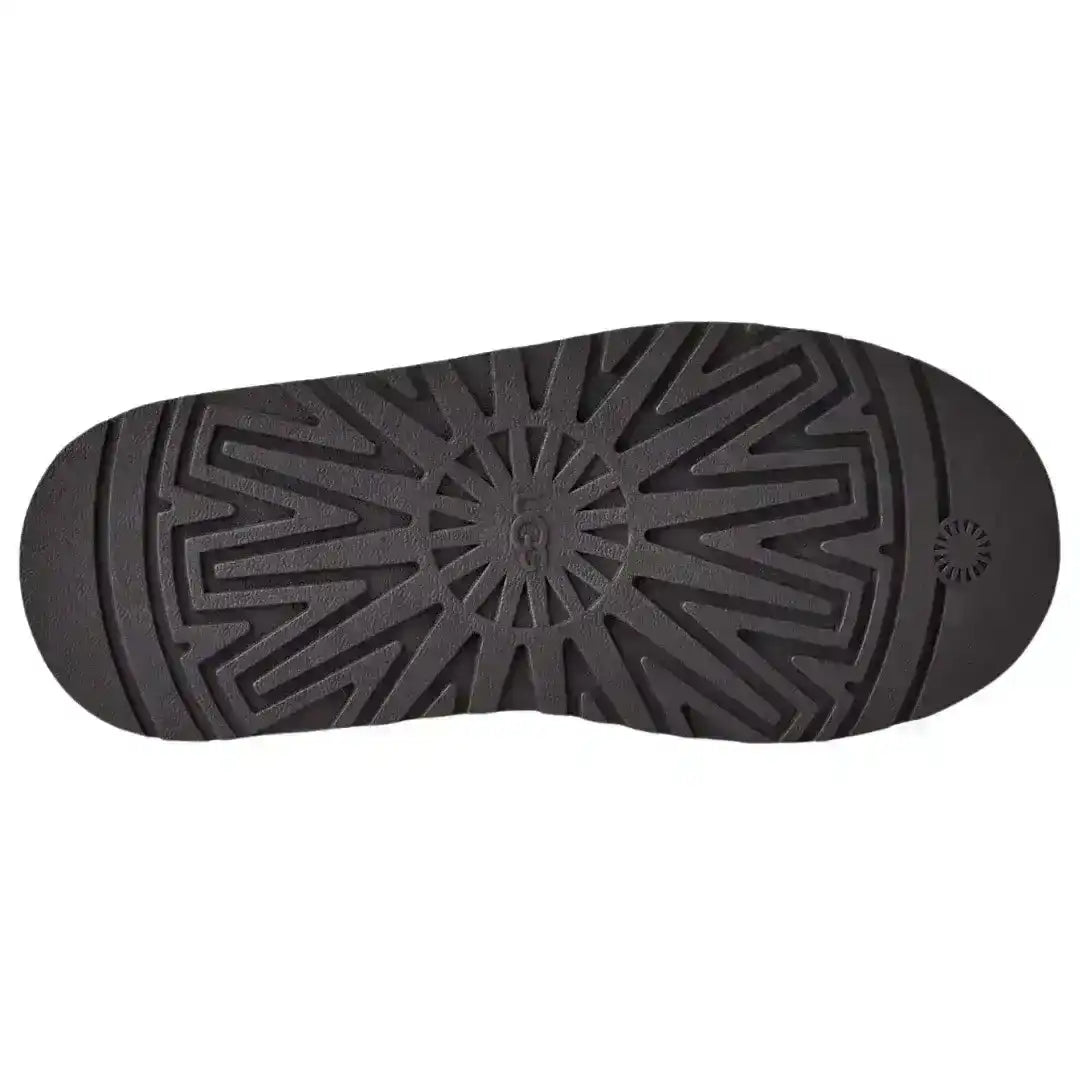 Stylish dark grey UGG Tazz slippers featuring a thick platform sole, perfect for adding height and modern style to your daily look.