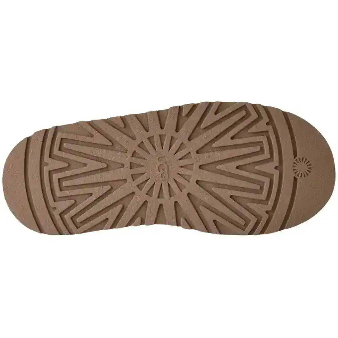 Soft beige UGG Tazz slippers with tonal braid detail, ideal for matching with cream loungewear sets for a luxurious home vibe.