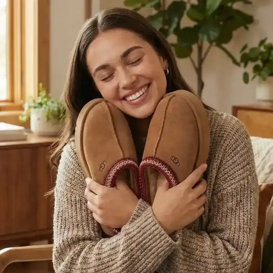 Platform slip-on slippers with a fuzzy collar, product and styling views.