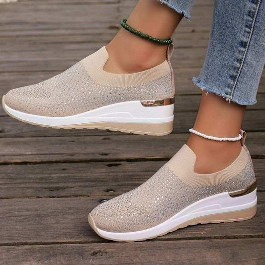 Crystal Cloud Walker Slip-On Wedge Sneakers. Pale textured upper.