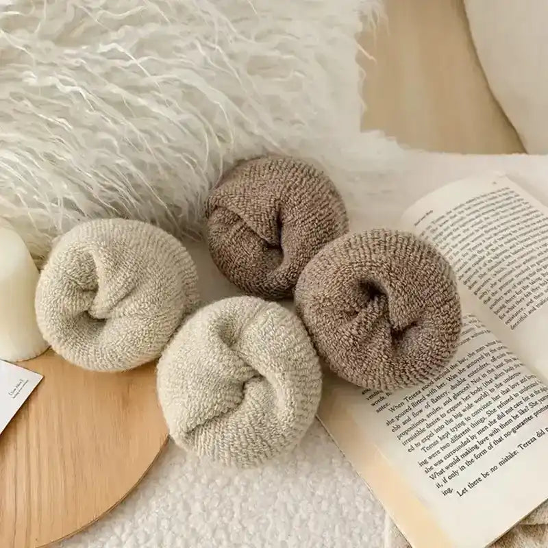 Ribbed crew socks in neutral colors, product and styling views.