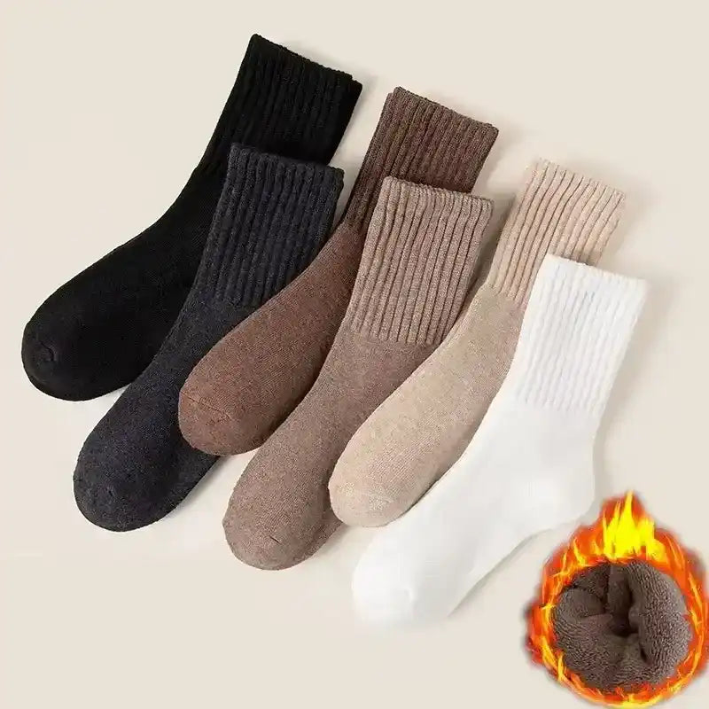 Ribbed crew socks in neutral colors, product and styling views.