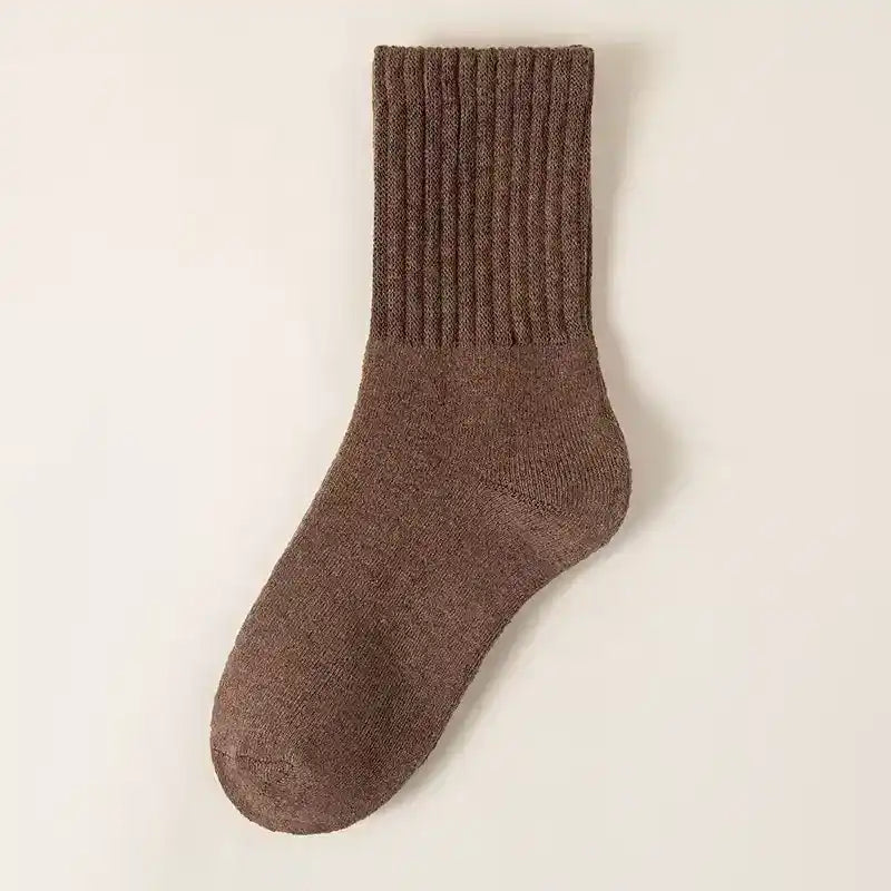 Ribbed crew socks in neutral colors, product and styling views.