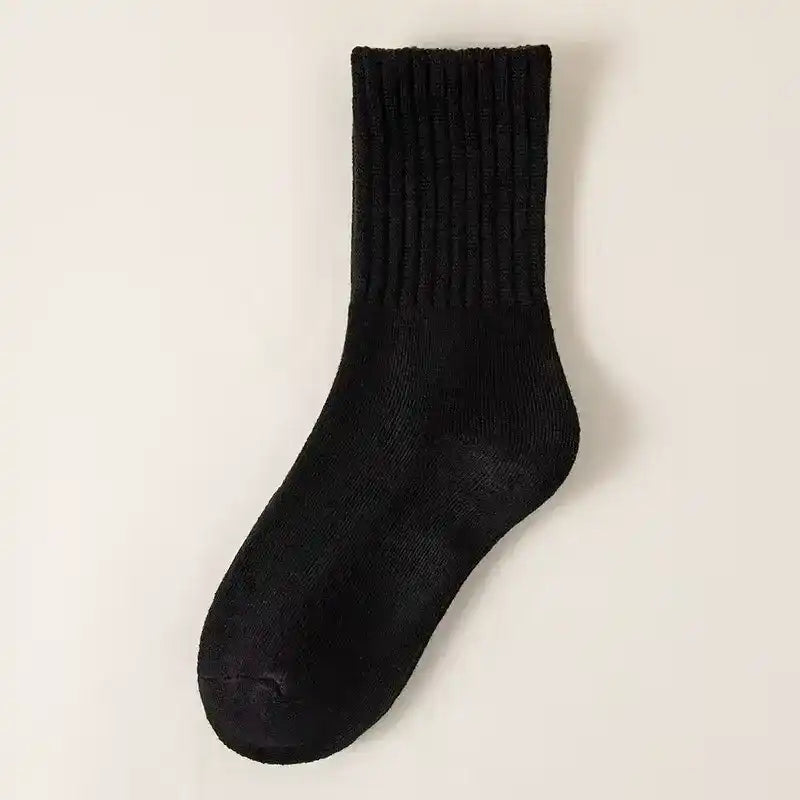 Ribbed crew socks in neutral colors, product and styling views.