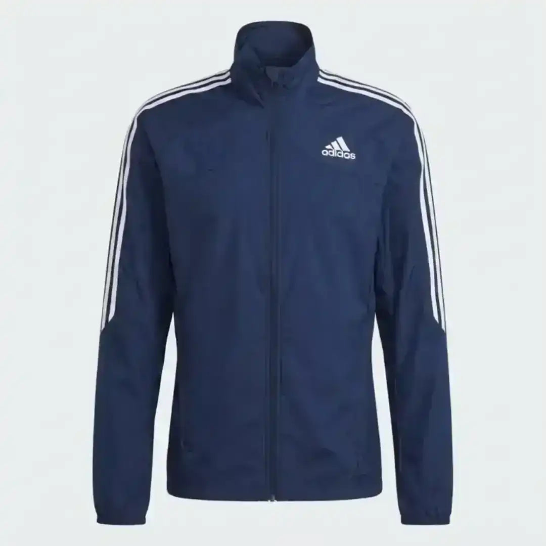 Adidas track jacket dark blue version with full zip design
