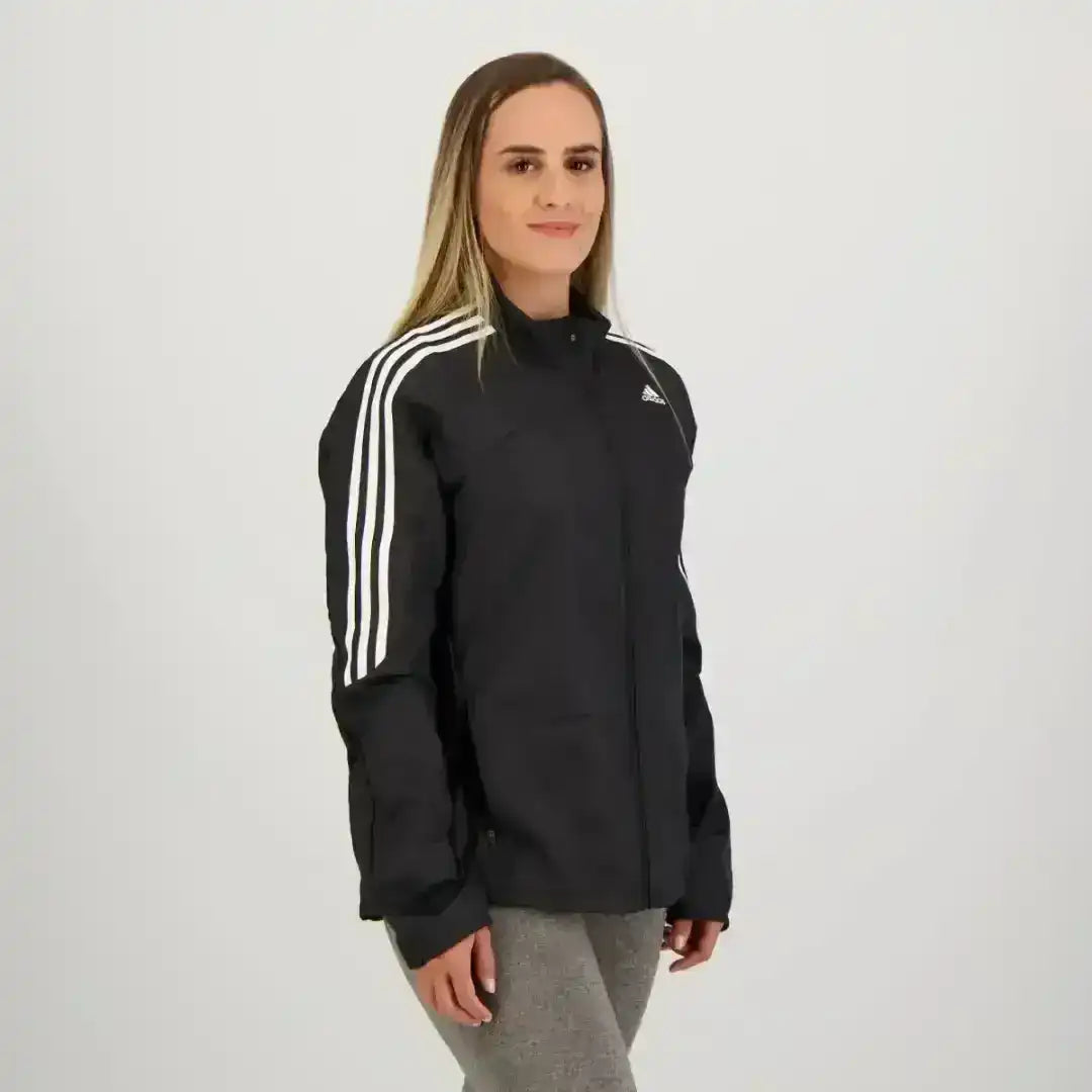 Adidas black track jacket designed for training and lifestyle
