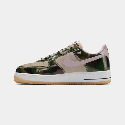 The Nike Air Force 1 Low “Patent Camo Pink” mixes glossy camo textures with soft pink accents, delivering bold streetwear style and classic AF1 comfort.