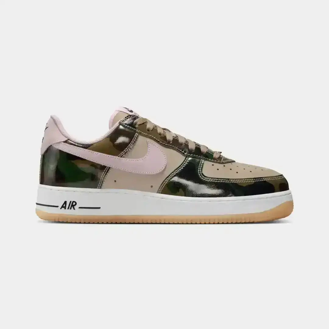 Patent leather camo panels and pastel pink details give the AF1 “Patent Camo Pink” a standout look with timeless cushioning and everyday wearability.