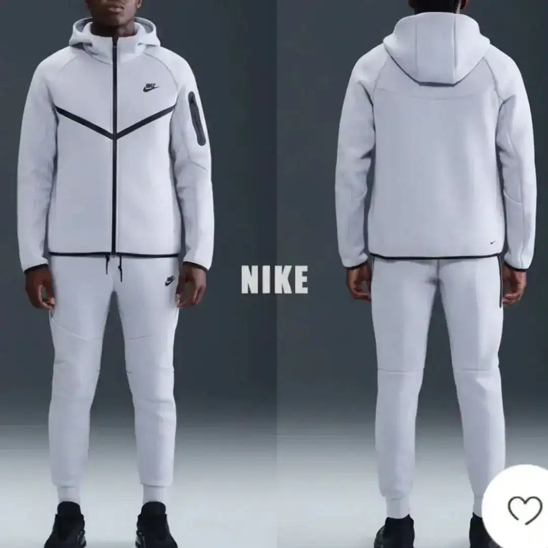 Hooded zip-front sweatshirt and matching joggers with contrast panel details.
