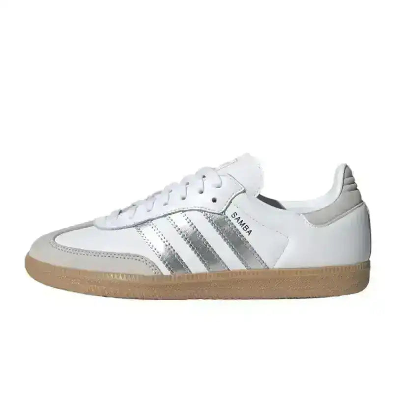 Samba OG White Silver Metallic Grey Sneakers. White upper.